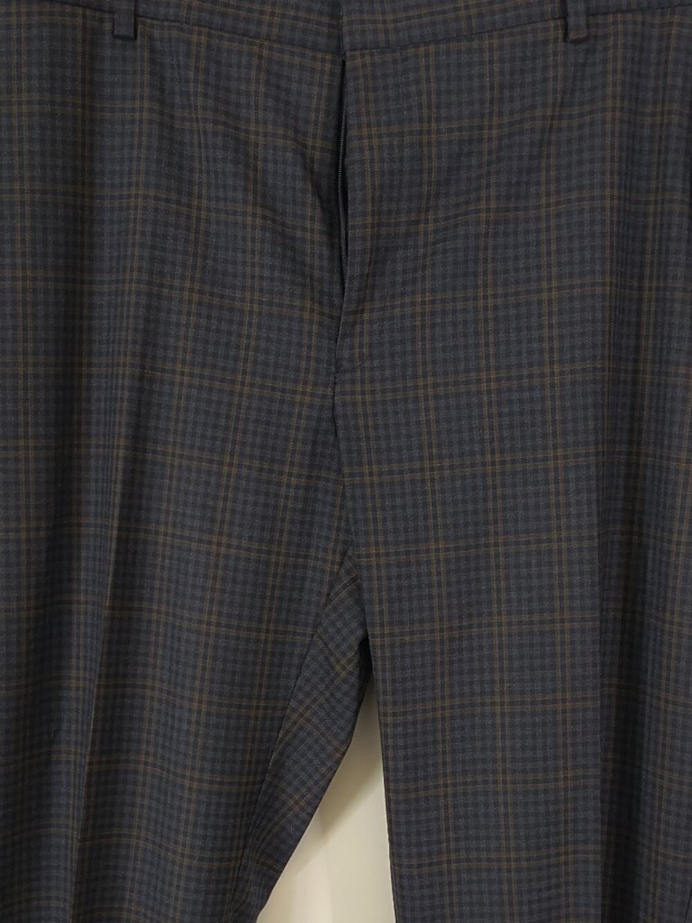 Men's Navy Charcoal Plaid Windowpane Dress Pants Trousers